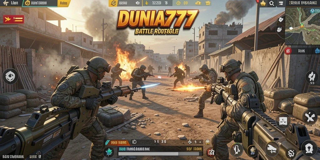 Tampilan gameplay DUNIA777 yang menegangkan dan dinamis di arena pertempuran.