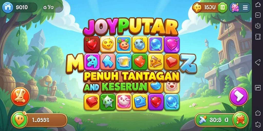 Screenshot menampilkan gameplay penuh warna dari JOYPUTAR dengan permata yang mencolok.