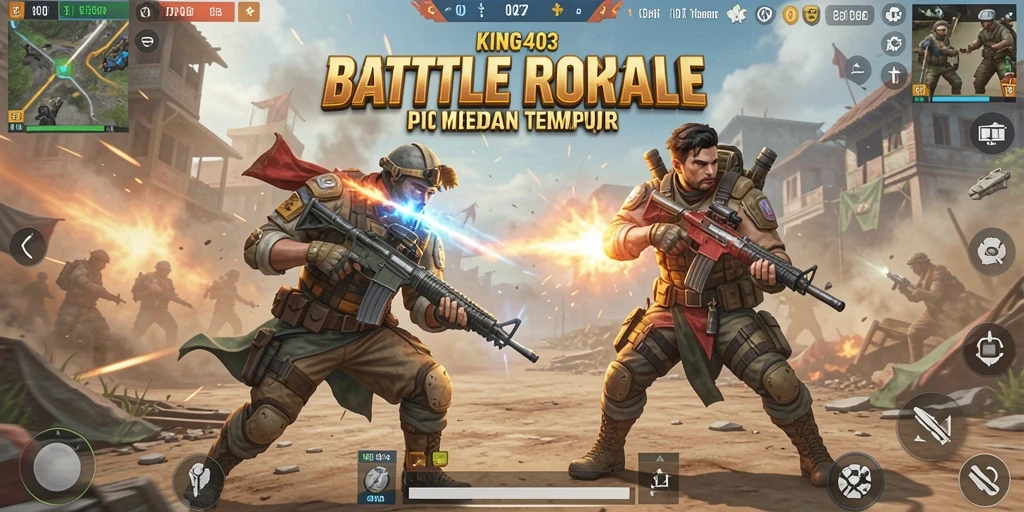 Tampilan seru gameplay KING403 dalam pertempuran sengit Battle Royale.