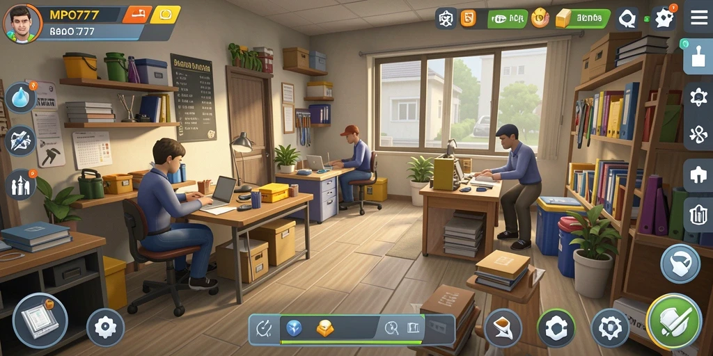Tampilan gameplay menarik dalam MPO777 yang menggambarkan aktivitas sehari-hari.