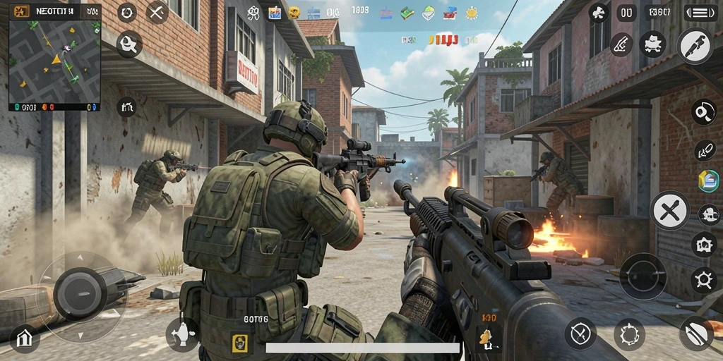 Tampilan gameplay seru dalam NEOTOTO, pertarungan FPS menegangkan.