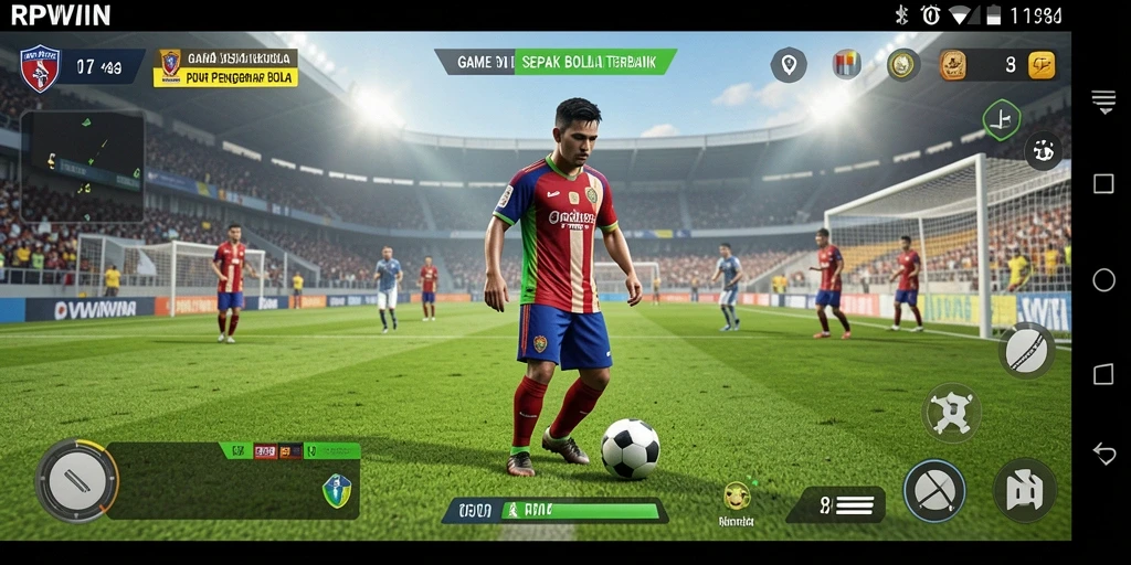 Tangkapan layar menunjukkan gameplay intens permainan sepak bola RPWIN.