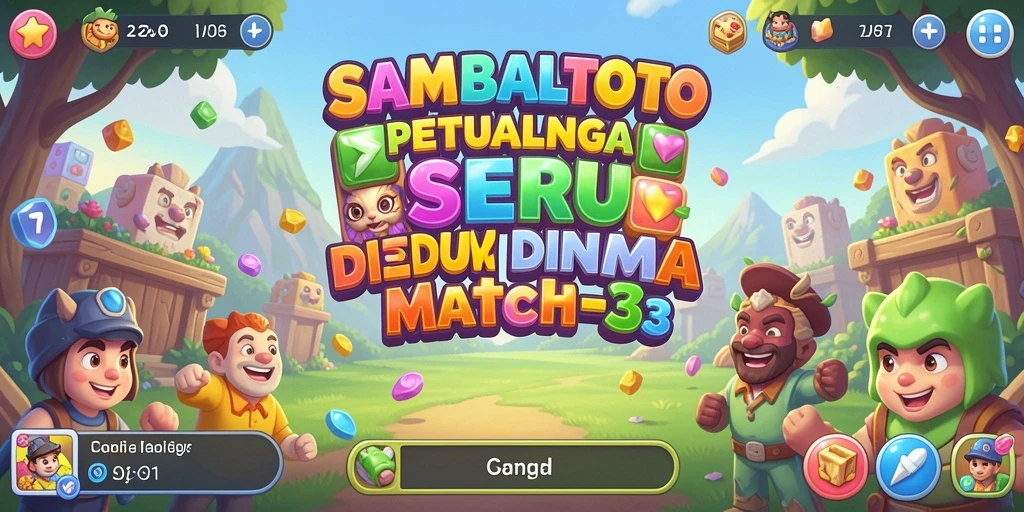 Screenshot SAMBALTOTO menampilkan level seru dengan objek berwarna-warni di Match-3.