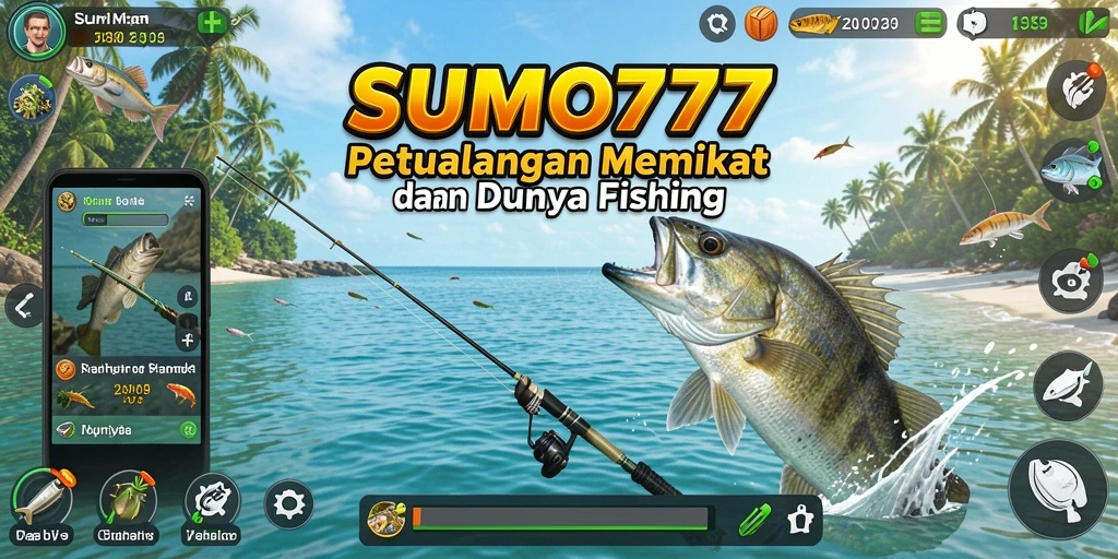 Tampilan gameplay yang menarik dalam SUMO777 saat menangkap ikan.