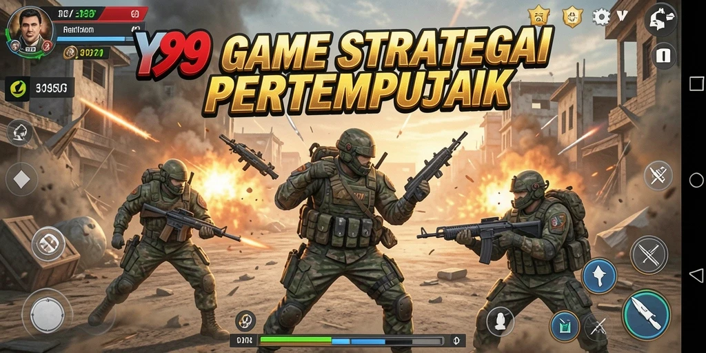 Screenshot Y89 menunjukkan aksi pertempuran strategis yang mendalam.